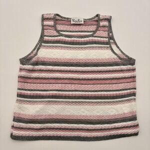 Reba‎ Rose Sweater Vest Womens Size Unknown Pink Gray Striped Crewneck Knit USA